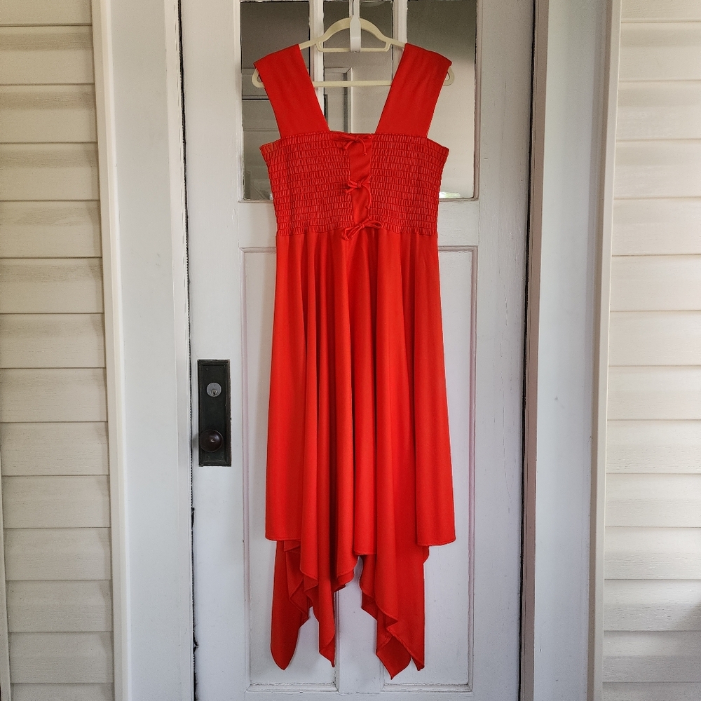 Vintage 70's Red Sleeveless Assymetrical Hem Dress